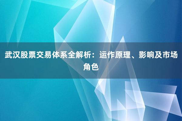武汉股票交易体系全解析：运作原理、影响及市场角色