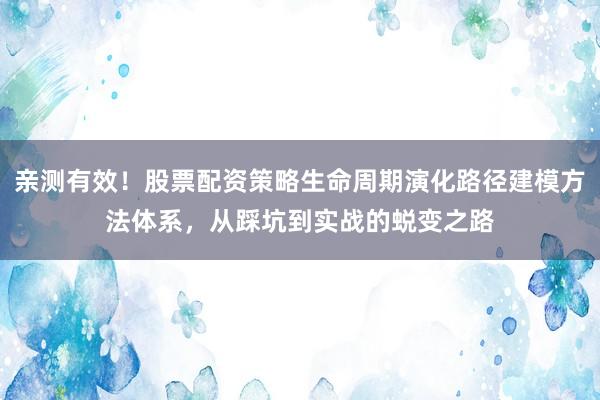 亲测有效！股票配资策略生命周期演化路径建模方法体系，从踩坑到实战的蜕变之路