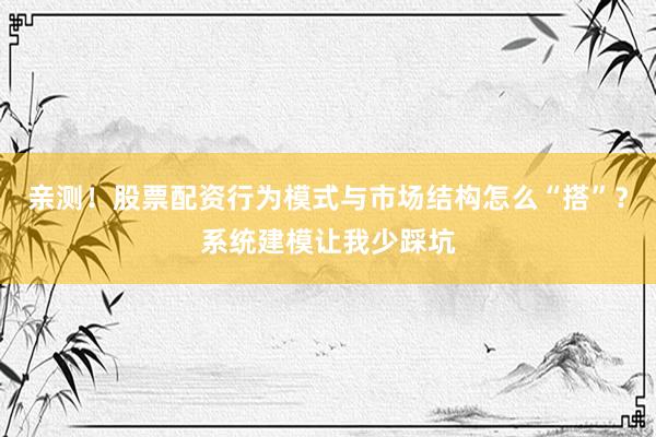 亲测！股票配资行为模式与市场结构怎么“搭”？系统建模让我少踩坑