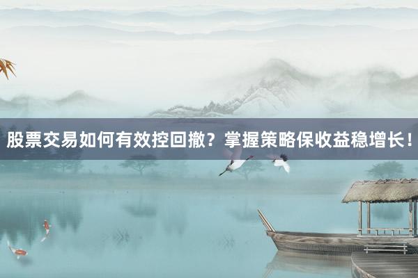 股票交易如何有效控回撤？掌握策略保收益稳增长！