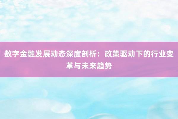 数字金融发展动态深度剖析：政策驱动下的行业变革与未来趋势