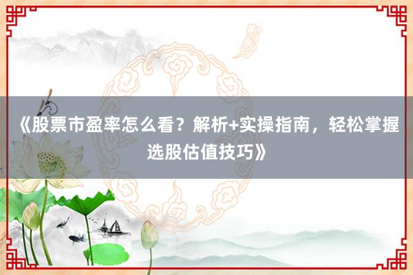 《股票市盈率怎么看?解析+实操指南,轻松掌握选股估值技巧》
