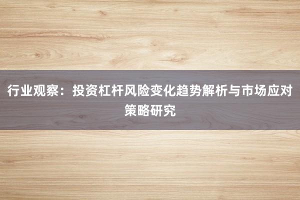 行业观察：投资杠杆风险变化趋势解析与市场应对策略研究